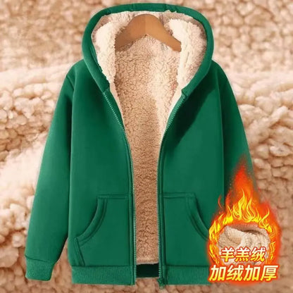 Lamb Velvet Hooded Sweatshirt Unisex Thickened Warm Loose Cardigan Outerwear for Autumn And Winter Polyester Fiber Zipper Clo...