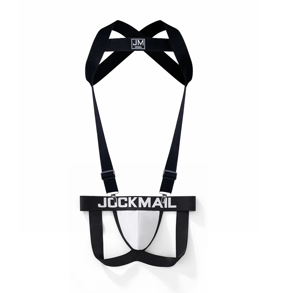 JOCKMAIL Body Harness Adjustable Elastic Strap Detachable Split-type Give Away Sexy Mesh Men Underwear Jockstrap Black Sets