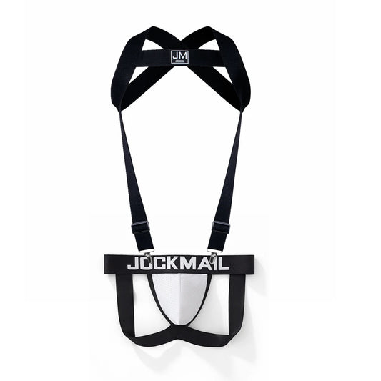 JOCKMAIL Body Harness Adjustable Elastic Strap Detachable Split-type Give Away Sexy Mesh Men Underwear Jockstrap Black Sets
