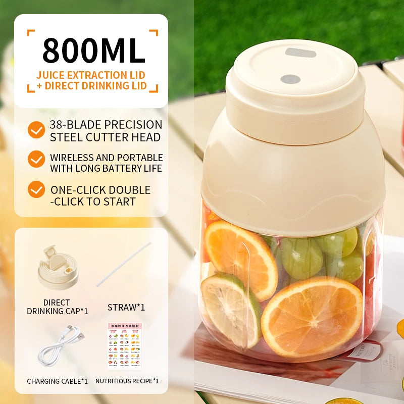Electric juicer wireless portable electric 800ml sports cup large capacity stainless steel blade milkshake machine fresh juicer