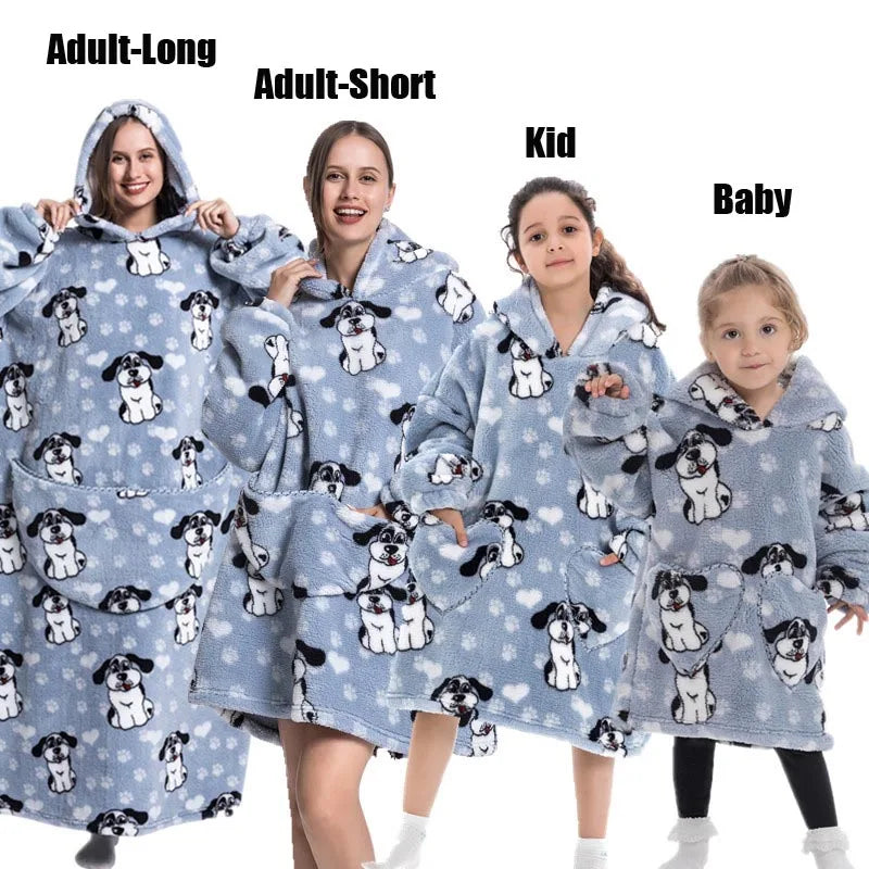 Halloween Family Matching Blanket Hoodies Women Cartoon Bear Dinosaur Sweatshirts Adult Oversized Warm Pullover Winter Clothes