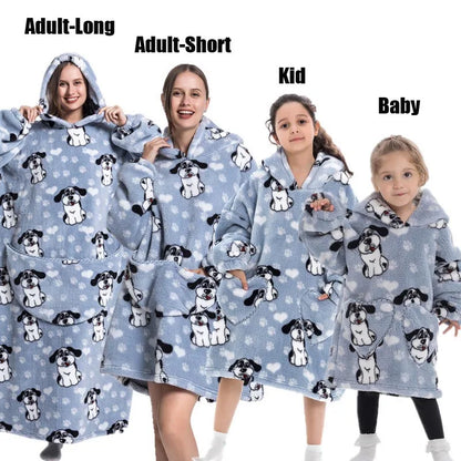 Halloween Family Matching Blanket Hoodies Women Cartoon Bear Dinosaur Sweatshirts Adult Oversized Warm Pullover Winter Clothes