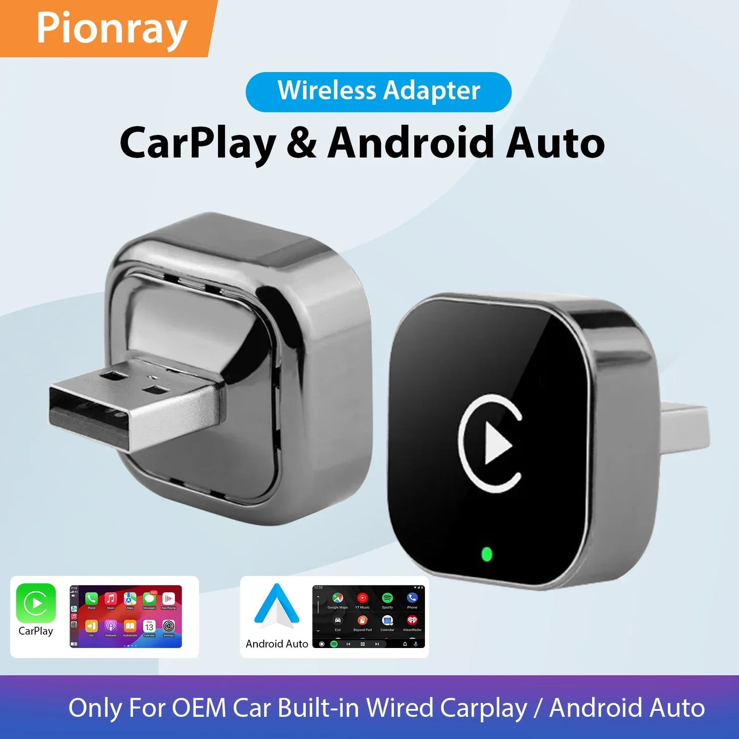 2 in 1 Android Auto Wireless Adapter CarPlay USB C 5Ghz WiFi Dongle Plug Play for Car Music Hands Free Calling