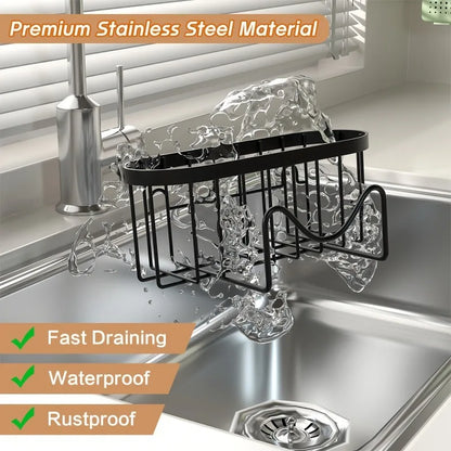 1PC No-Drill Wall-Mounted Stainless Steel Sponge Holder with Strong Suction Cup for Kitchen Sink Organizer