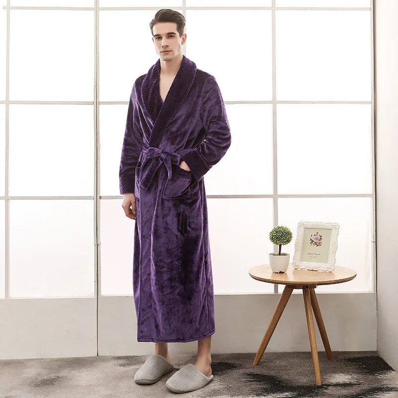 Men's Soft Plush Warm Winter Bath & Sleep Loungewear Stylish Cozy Couple's Matching Long Length Mink Fleece Patchwork Robe