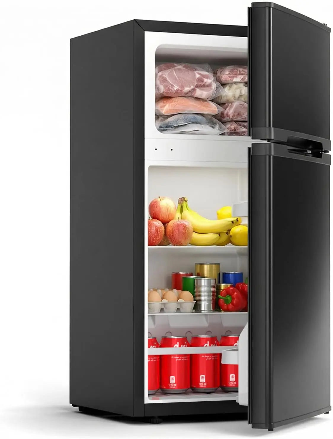 2.5 Cu.Ft Dorm Fridge with Freezer, Double Reversible Door Compact Refrigerator with 2 Removable