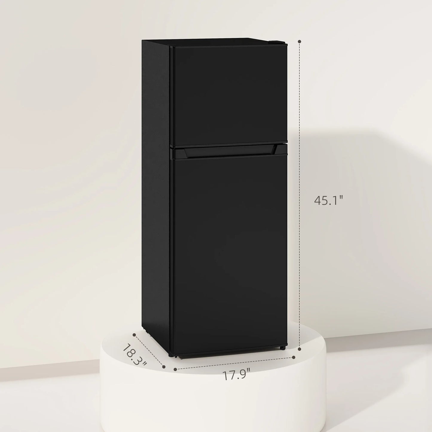 Small Fridge with Freezer, 4 Cu Ft Refrigerator with Reversible Doors, Black