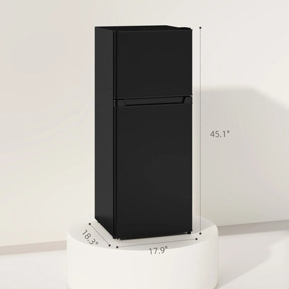 Small Fridge with Freezer, 4 Cu Ft Refrigerator with Reversible Doors, Black