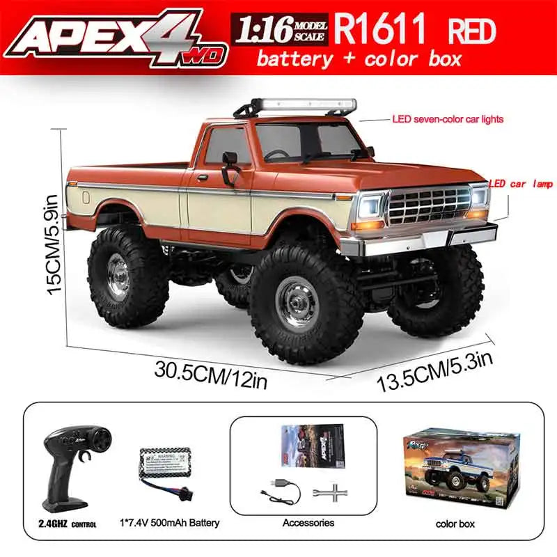 1:16 4WD Rc Car Full Scale Off-Road 2.4G Remote Control Cars With LED Monster Trucks Race Cars Model Toys For Kids Adult Gifts