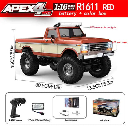 1:16 4WD Rc Car Full Scale Off-Road 2.4G Remote Control Cars With LED Monster Trucks Race Cars Model Toys For Kids Adult Gifts