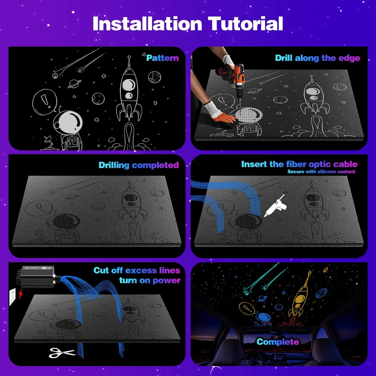 RGBW Fiber Optic Star Headliner Kit APP Bluetooth Car Roof Ceiling Light Interior Ambient Lighting DIY Starlight Kit Accessories