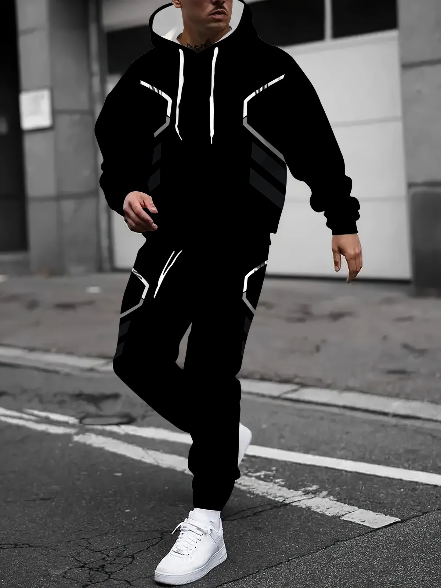 The new men's hoodie set for Spring and Autumn 2025 features a casual fashionable soft and comfortable 3D pattern print