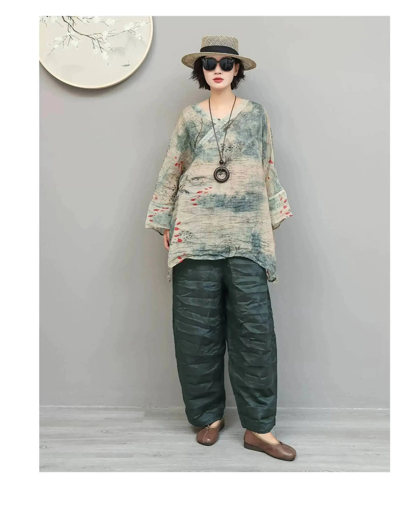 Artistic Ramie Pant Women Summer Lightweight Loose Casual Long Pants LX5871