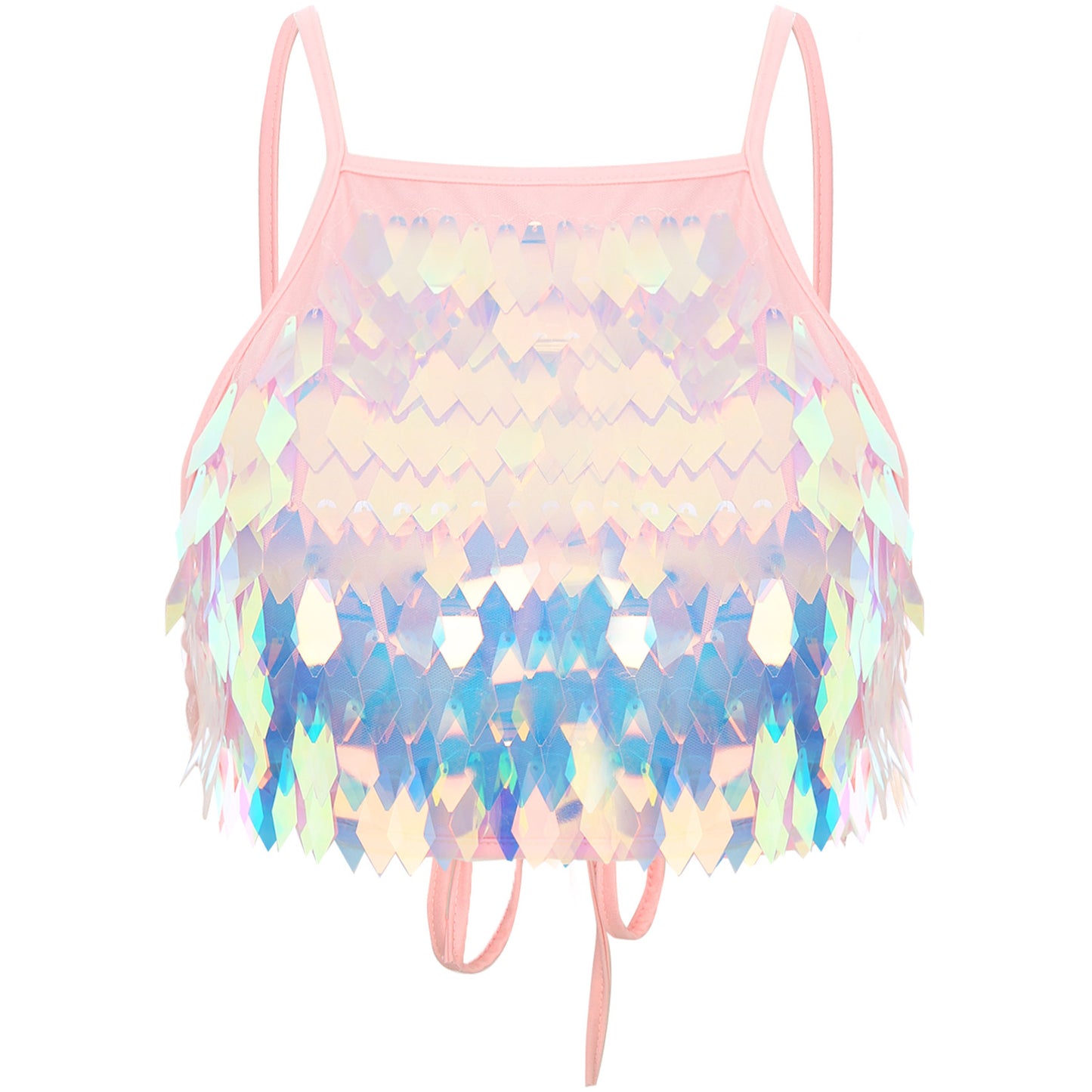 Shiny Sequin Tassel Bra Top Sexy Mini Lace-up Tank Top Camisole for Women Dancing Nightclub Crop Top Vests Bralettle Clubwear