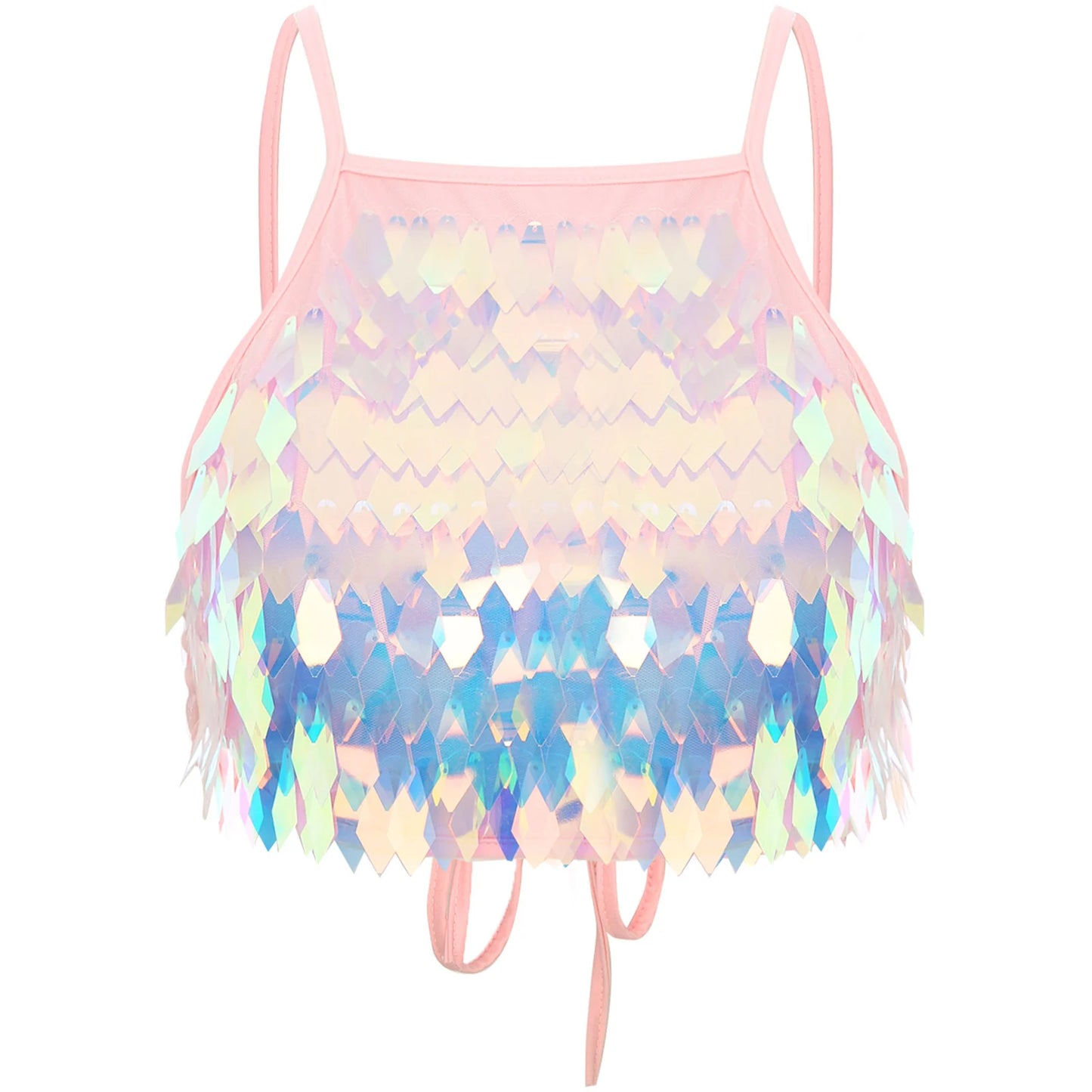 Shiny Sequin Tassel Bra Top Sexy Mini Lace-up Tank Top Camisole for Women Dancing Nightclub Crop Top Vests Bralettle Clubwear
