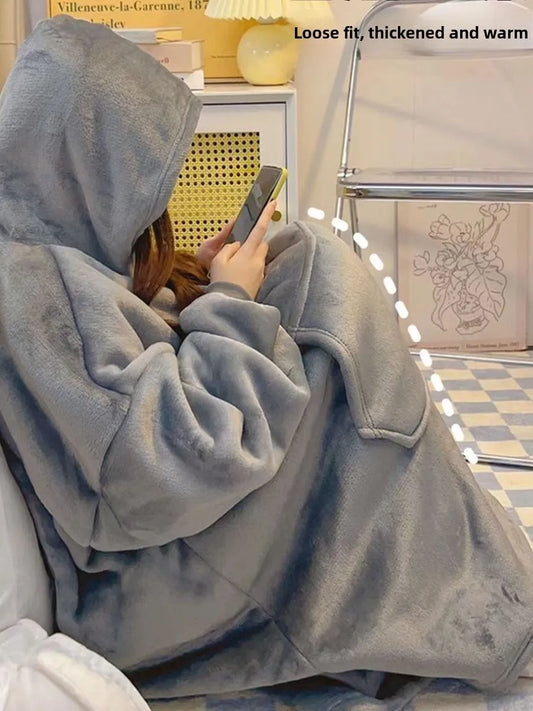 Thick Flannel Robe Couples Long Winter Pajamas Men Women Home Clothes Warm Blanket Style Sleepwear Youth Pure Color