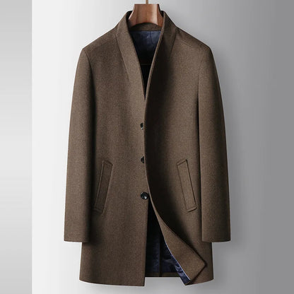 Men Wool Coat Autumn Winter Collar Medium Long Business Trench Coat