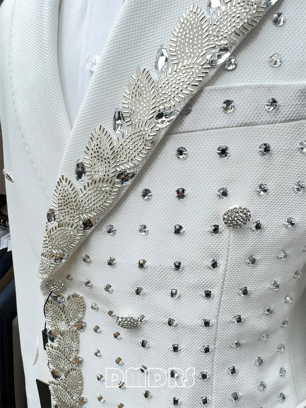Two Pieces Formal Blazer Pants Set, Crystals Beaded Party Tuxedos Beaded Wedding Groom Suit Set, Luxurious Men's Formal Suit