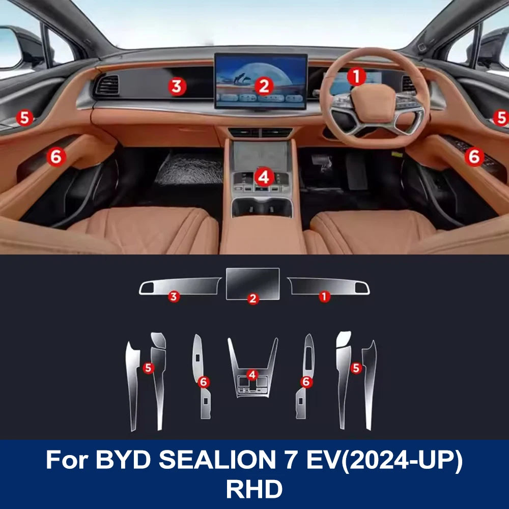 For BYD SEALION 7 EV 2024 Pre-cut Transparent TPU Anti-Scratch Protection Film Central Control Navigation Screen Interior Cover