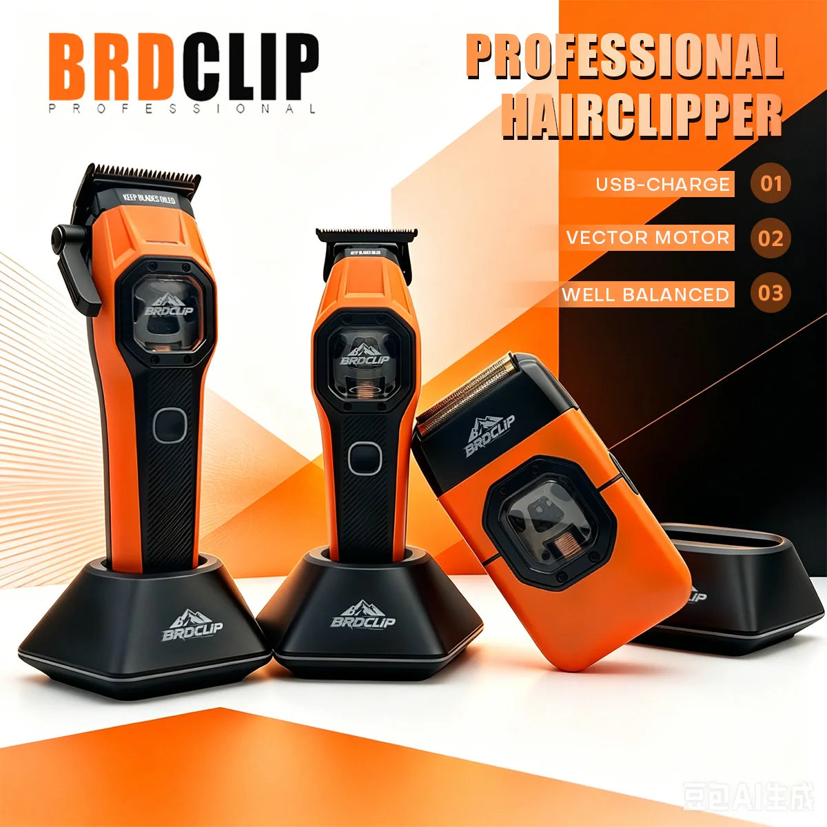 BRDCLIP Hair Trimmer Professional Shaver Vector Motor 13000 RPM Cordless Hair Clippers Metal Trimmer for Men BRD-2601 2602 2603