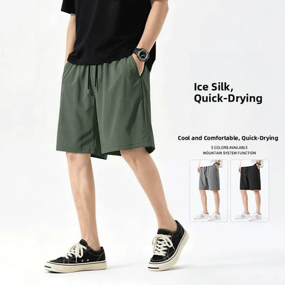 Jeanswest Life Men's Ice Silk Shorts Summer Loose Large Size Quick Dry Five-Quarter Length Casual Sporty Trousers