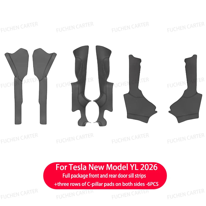 For Tesla NEW ModelYL2026 Leather Front Rear Door Sill Protector Threshold Strip Anti-kick Guard Panel Waterproof Pad Accessorie