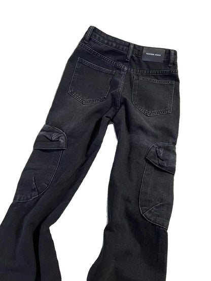 Spring Autumn High-End Heavyweight Street Casual Workwear Pants Vintage Washed Retro Flared Jeans Women Trendy Straight Leg J...