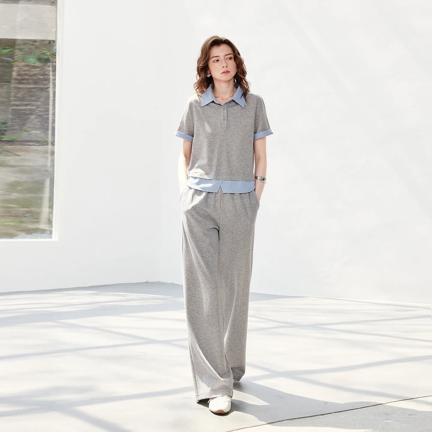 TOYOUTH Women Color Block Patchwork Two-Piece T-Shirt and Wide Leg Pants 2026 Summer New Sporty Two-Piece Set