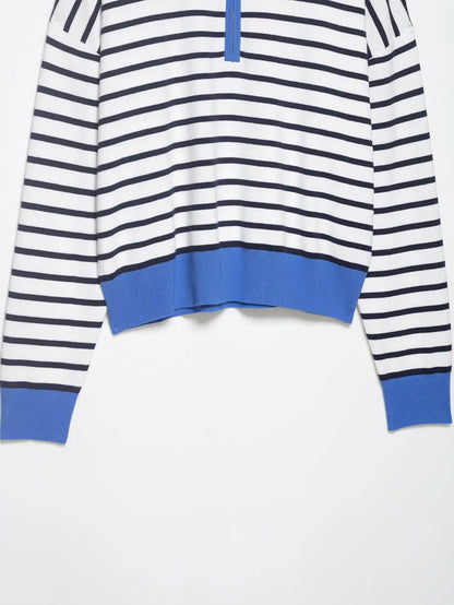 Spring New ZR Women's Knitted Stripe  Shirt Fashionable Versatile Design Casual Business Leisure Polyester Fiber Long Sleeve