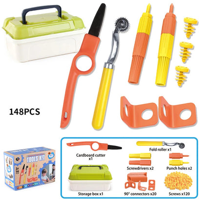 Children's Handmade DIY Nut Disassembly Toy Waste Cardboard Utilization Team Activities Assembly Tool Box  Accessory Set