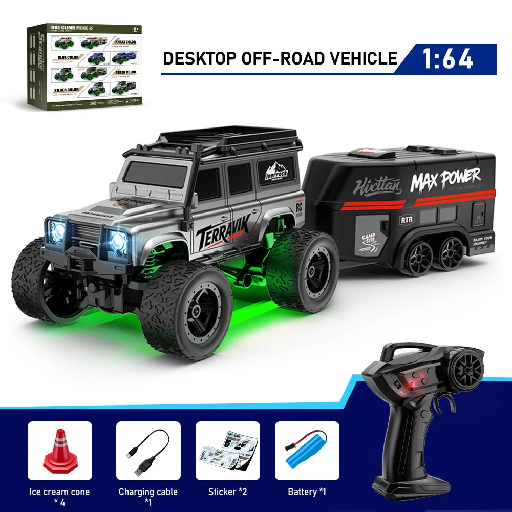 1:64 Remote Control Off-Road Vehicle 2.4G Mini Desktop Remote Control Toy Car-with Tow Box Children's Holiday Gift