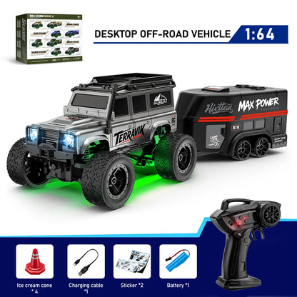 1:64 Remote Control Off-Road Vehicle 2.4G Mini Desktop Remote Control Toy Car-with Tow Box Children's Holiday Gift