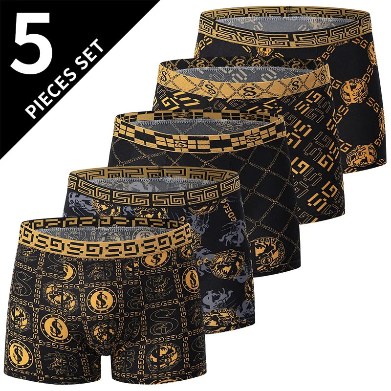 4 Pieces /10 Pieces Men's Black Gold Printed Boxer Underwear Comfortable And Versatile Plus Size Sexy Young Men's Casual Shorts