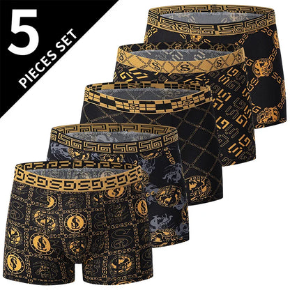 4 Pieces /10 Pieces Men's Black Gold Printed Boxer Underwear Comfortable And Versatile Plus Size Sexy Young Men's Casual Shorts