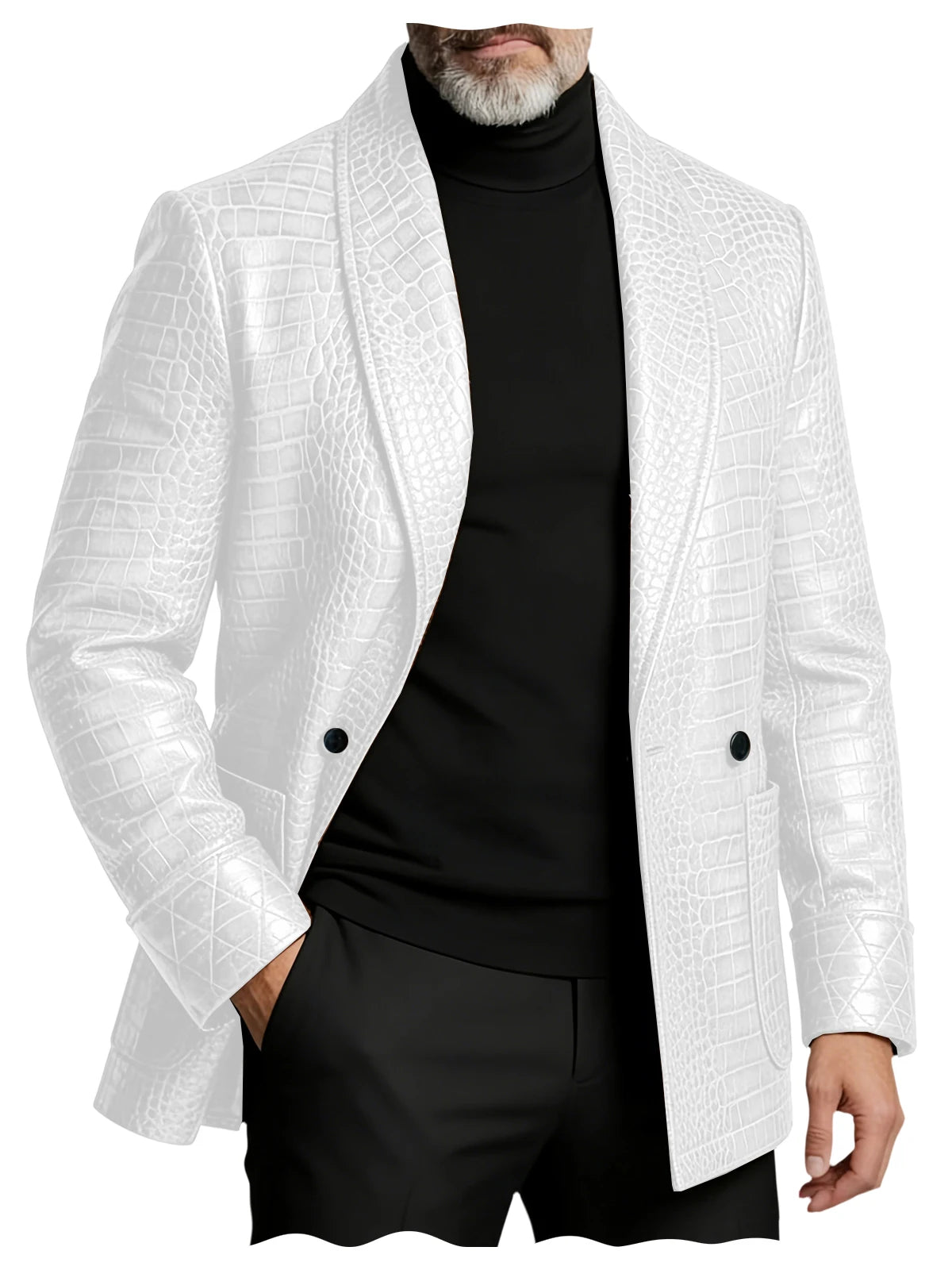 Men's Crocodile Embossed Leather Blazer Double Breasted Business Casual Brown Jacket Office Wear Formal Plus Size  Suit Coat