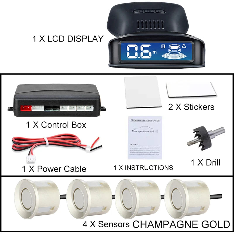 Front Rear Parking Sensor Kit 8 Probe Auto Blind Spot Radar LCD Monitor 12V Parktronic Reverse Backup Assist System