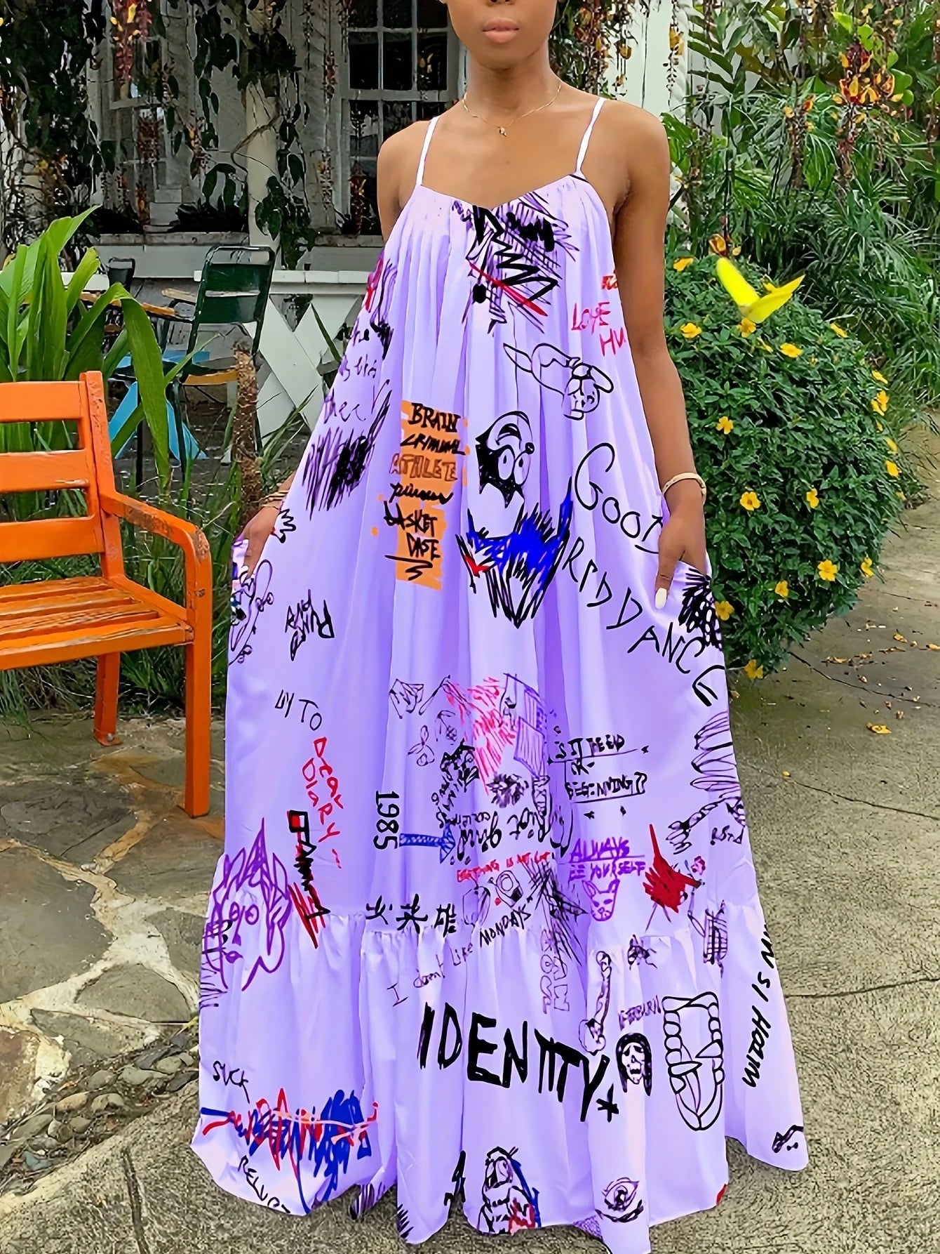 2024 Sexy Summer Dress Women Print Spaghetti Strap Sleeveless Maxi Dress Fashion Pocket Loose Slip Dress Sukienki Letnie