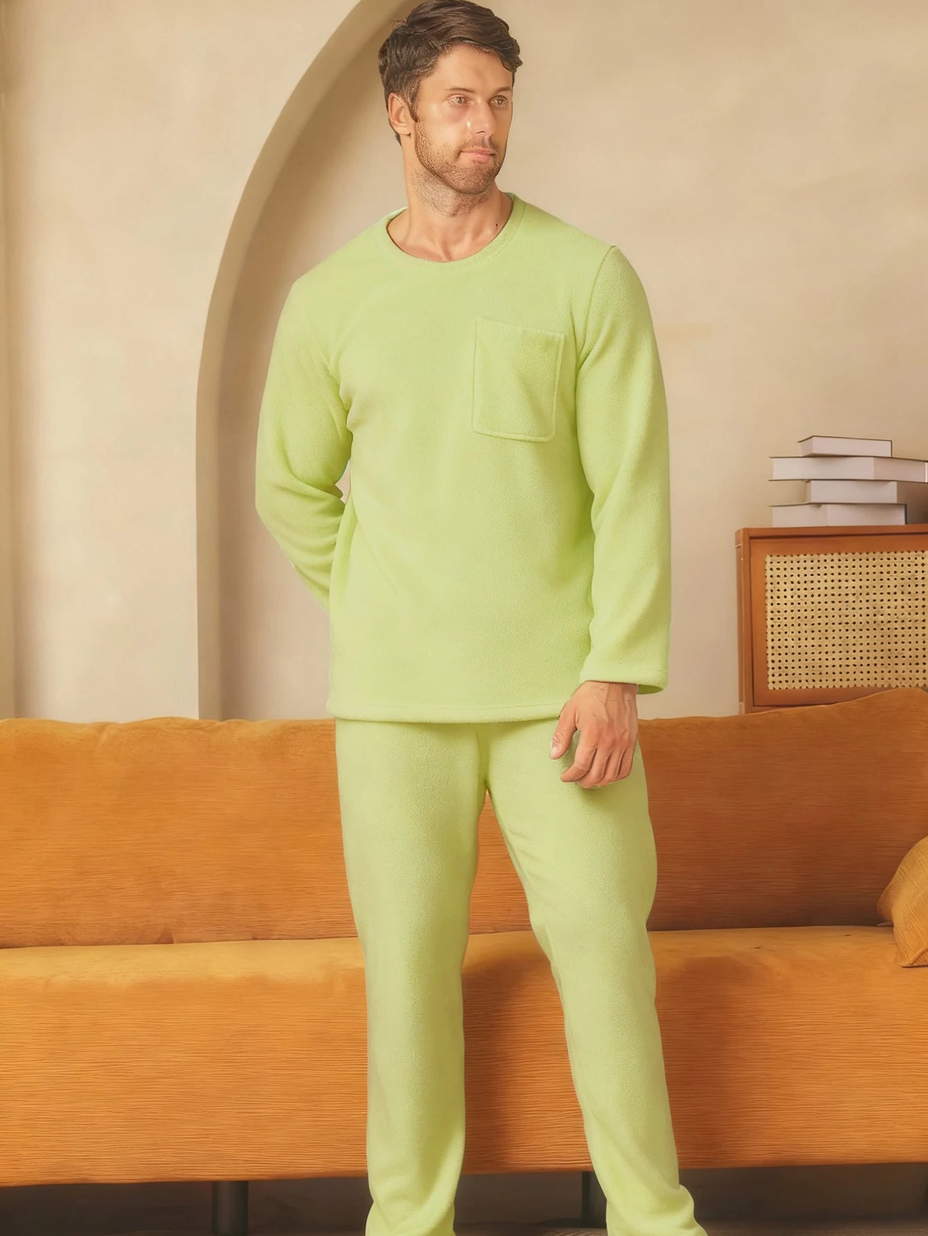 Men's Sleepwear Autumn/Winter Two Piece Set Coral Fleece Flannel Long Sleeve Long Pants Home Clothes with Thickened Velvet Set
