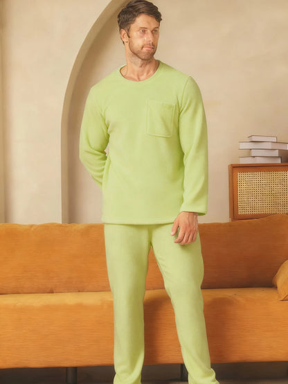 Men's Sleepwear Autumn/Winter Two Piece Set Coral Fleece Flannel Long Sleeve Long Pants Home Clothes with Thickened Velvet Set