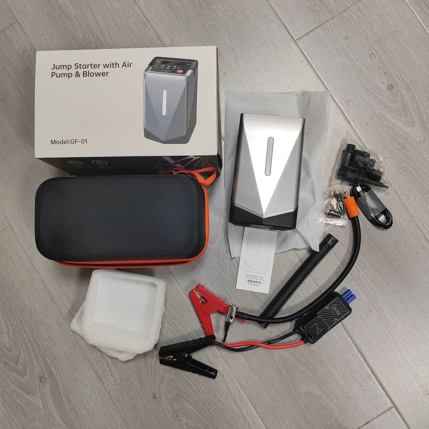 12000mAh Multi-Function Car Jump Starter&Air Compressor&Air Blower 12V Portable Battery Booster  Inflator Fast Charging
