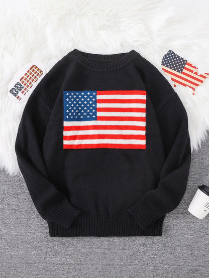 New Popular Autumn American Pattern Pullover Sweater Casual Round Neck Knitted Men's Pullover