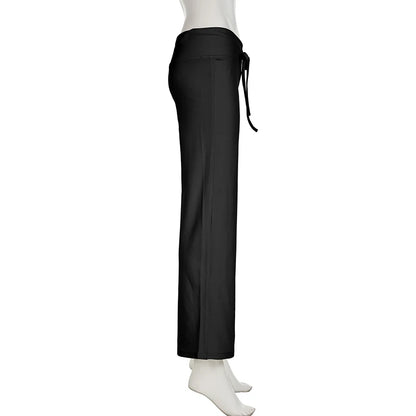 Rockmore Spicy Girl Low Waist Straight Leg Pants Pure Color Flip Waist Versatile Long Trousers Street Style Casual Pants