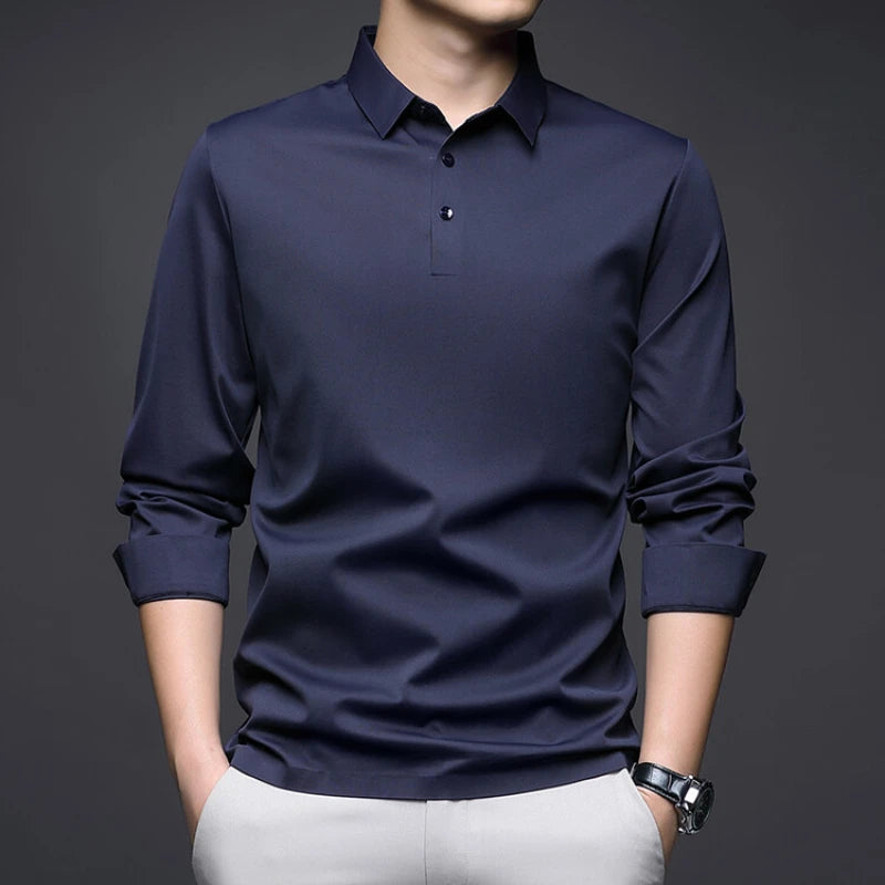 New Long-sleeved POLO Men Can Be Stretched for Business Leisure in Solid Colors, Suitable for Daily Commuting  T-shirts.M-4XL