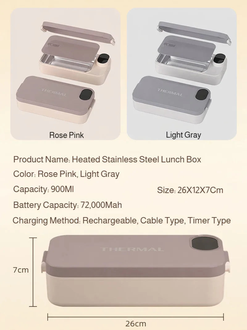 Portable self-heating lunch box Heated lunch box 304 stainless steel USB plug-in electric lunch heater
