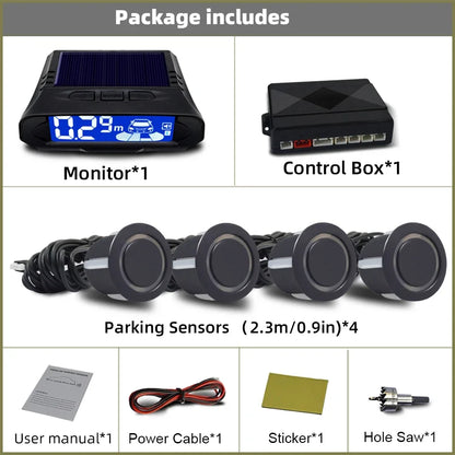 QXNY Wireless Solar Charging 4 Parking Sensors Kit Backup Radar Rear Parktronic Auto LCD Monitor Detector Assistance Reverse