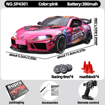 JXC 1:43 Mini 4WD RC Drift Car Supra SP4301 2.4GHz Remote Control with Gyroscope Adjustable Speed Cool LED Light Toy Gift