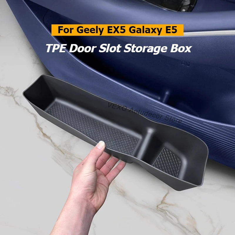 For Geely EX5 Galaxy E5 2025 2026 2024 Door Storage Organizer Door Side Slot Tray Lower Storage Box TPE Car Accessories Interior