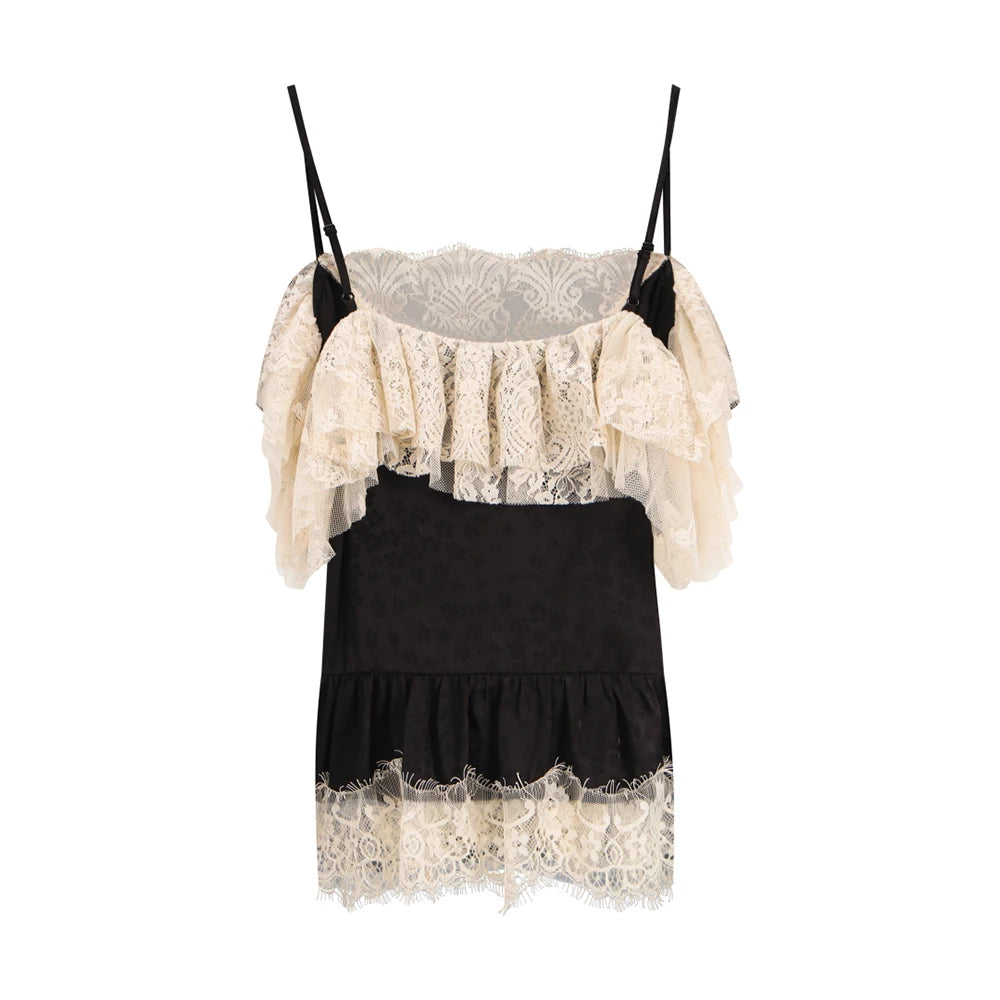 Women Lace Ruffle Cami Top - Cotton Blend Spaghetti Strap Camisole Vintage Frill Trim Y2K Tank Tops for Summer 2026