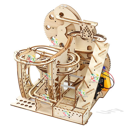 Ury 3D Wooden Puzzles Electric Marble Run Set Catapult Track Device Mechanical Model Science Balls Maze Assembly Gift
