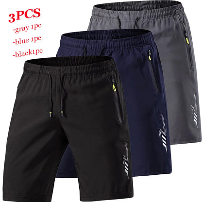 Men's 3-Pcs Sports Shorts Quick Dry Summer Fitness Gym Training Short Pants Lightweight Cool Sportswear Breathable Beach Shorts